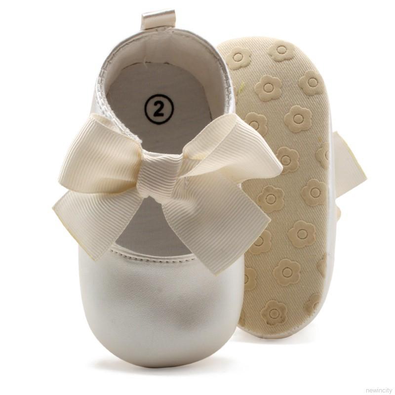 Giày búp bê bằng da PU có gắn nơ kiểu dáng công chúa dùng cho bé gái đang tập đi