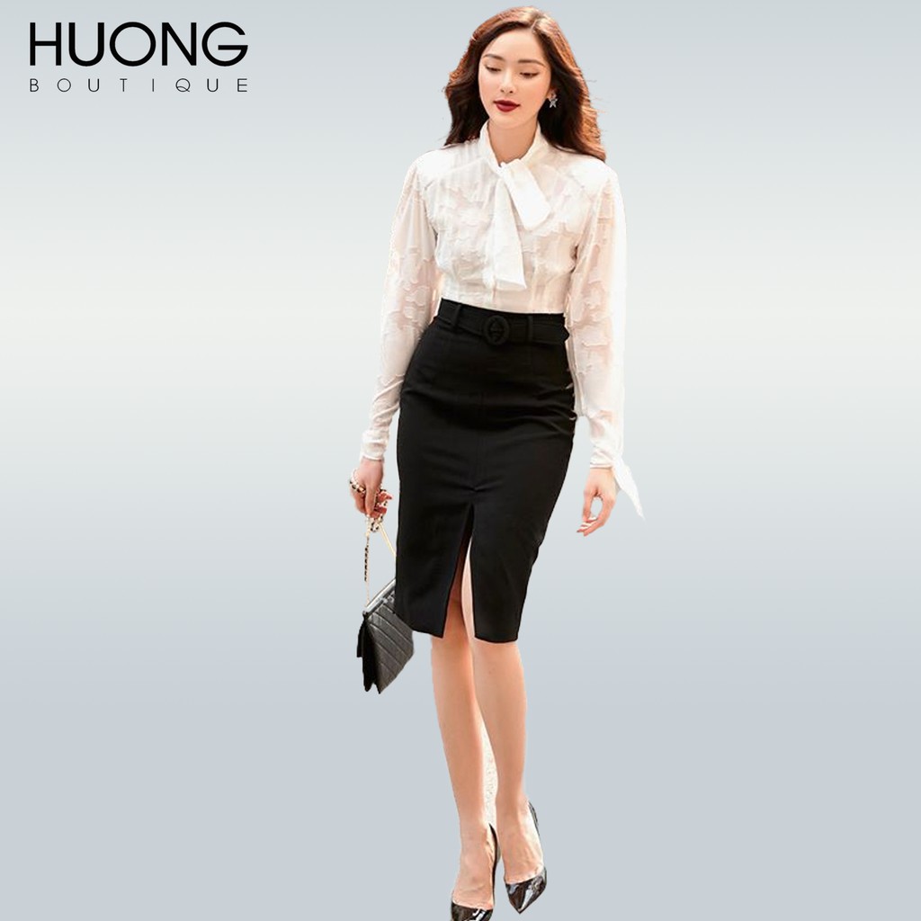 Chân váy bút chì ôm HB HUONGBOUTIQUE đai rời - HBZ119