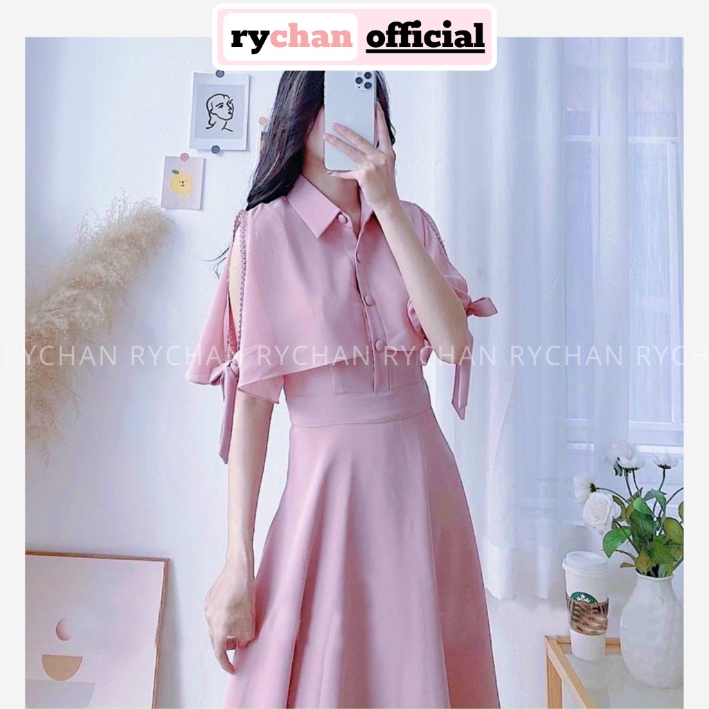 Đầm Công Sở Cổ Sơ Mi Tay Cột Nơ Thanh Lịch, Váy Nữ Thiết Kế Tay Ngắn Form Xòe Quý Phái Màu Hồng [ẢNH THẬT CUỐI] - DX9763