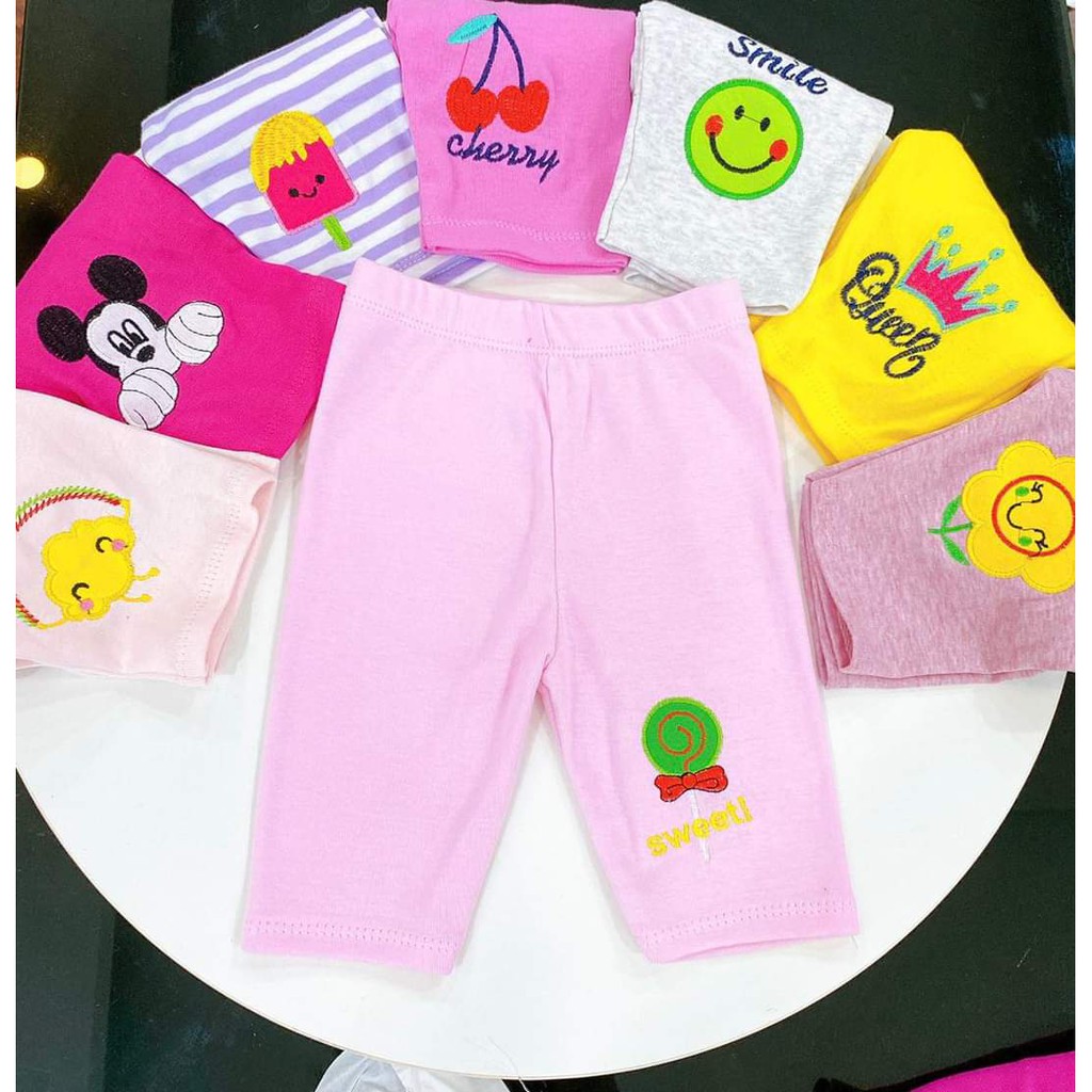 (6-19kg)Quần Legging Lửng cotton Thêu Hoạ Tiết Siêu Đẹp Siêu Đáng Yêu Cho Bé Gái