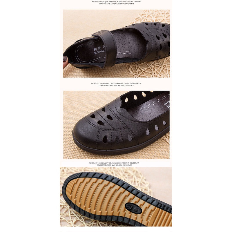 RENBEN Giày da Renben đế cao su mềm thoáng khí chống trượt có quai đeo mắt cá chân cho nữ