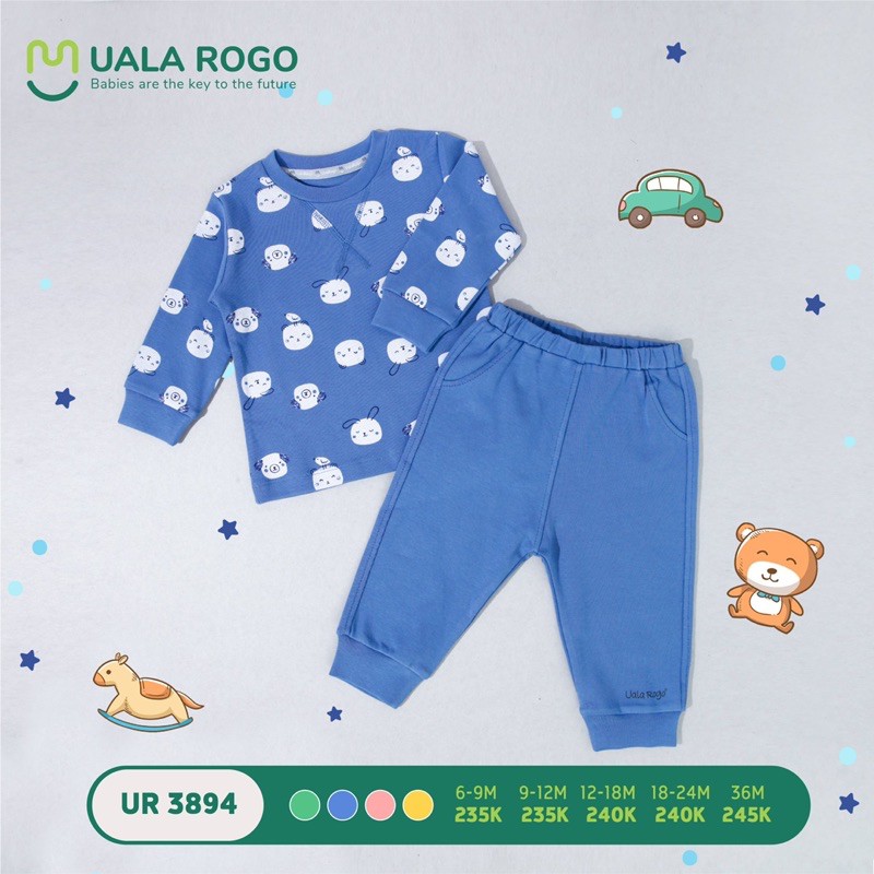 Bộ dài tay nỉ họa tiết Uala rogo 6m-36m