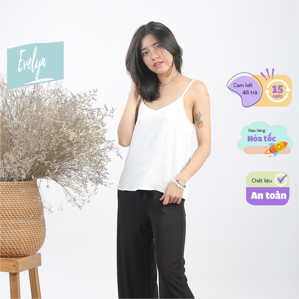 Áo hai dây đũi lụa Evelyn form rộng dáng basic