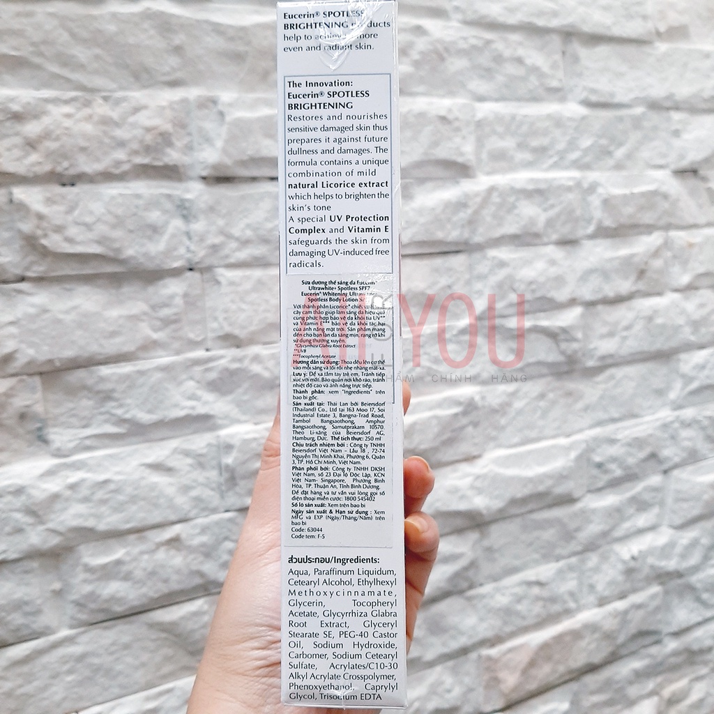 Eucerin Spotless Brightening Body Lotion SPF 7 250mL -  Sữa Dưỡng Thể Làm Sáng Da.