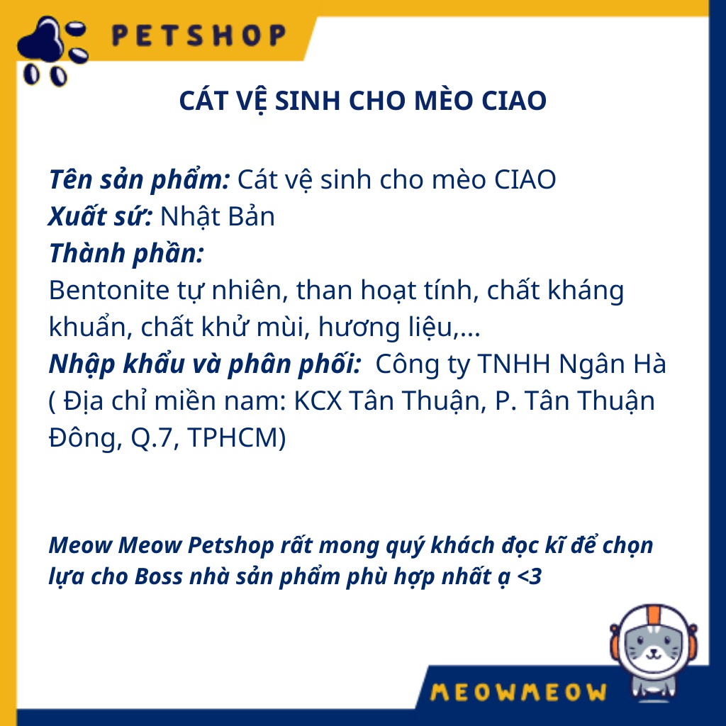 Cát vệ sinh cho mèo CIAO 9L xuất sứ Nhật Bản (Ship nhanh TPHCM)