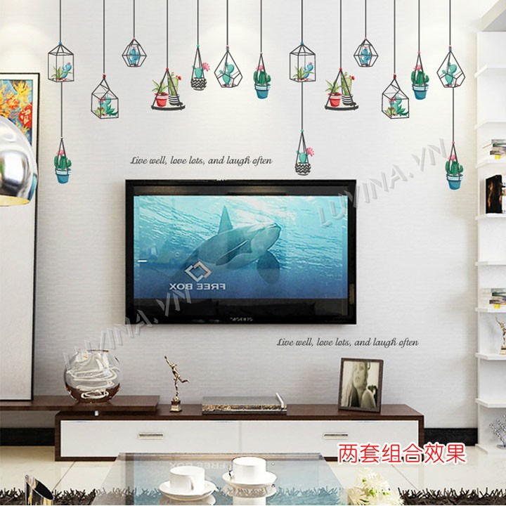 Decal dán tường trang trí văn phòng, quá cafe , phòng khách- Giỏ hoa sắc màu