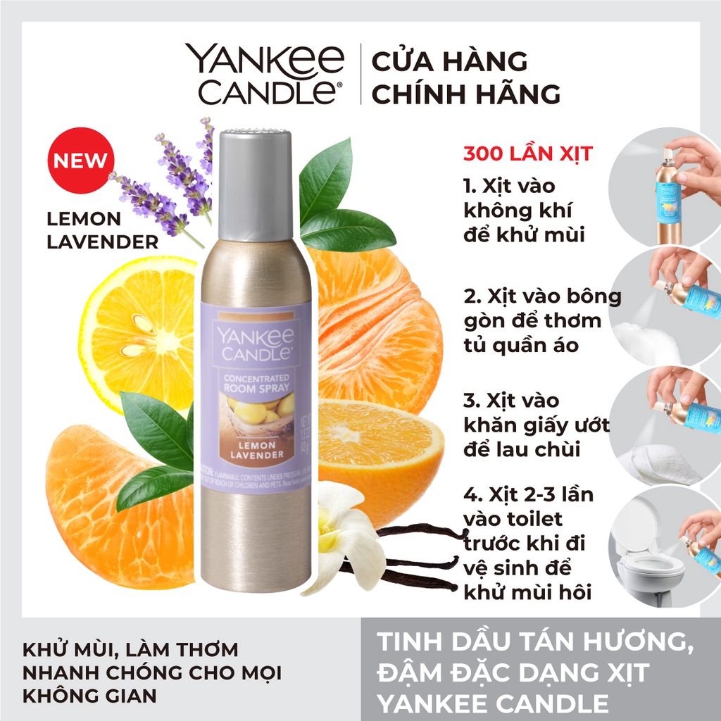 [Mã LIFEM1 giảm 50k đơn 99k] Tinh dầu tán hương đậm đặc dạng xịt Yankee Candle - Lemon Lavender (42.5g)