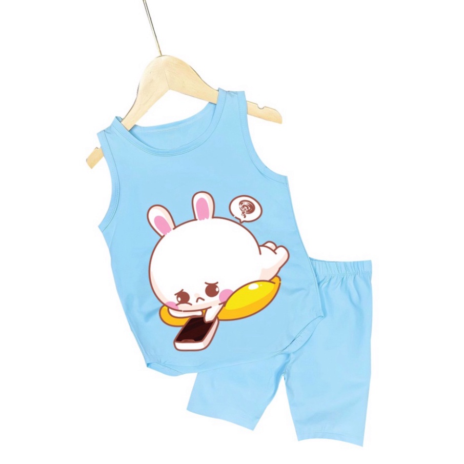 ( Km ) ( Khuyến mãi ) Combo 3 Bộ đồ bé gái sát nách hình thỏ bấm điện thoại cho bé gái từ 6kg đên 29kg.DBBG58.