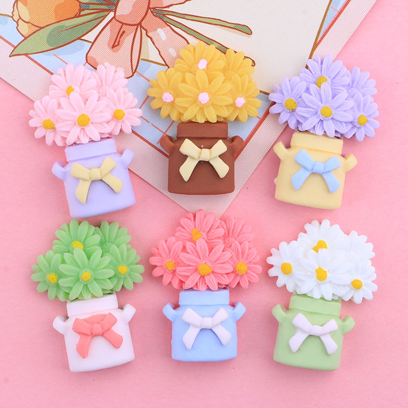 Set 5 Giá Đỡ Bút / Dây Buộc Tóc Hình Hoa Cúc Bằng Nhựa Resin Diy