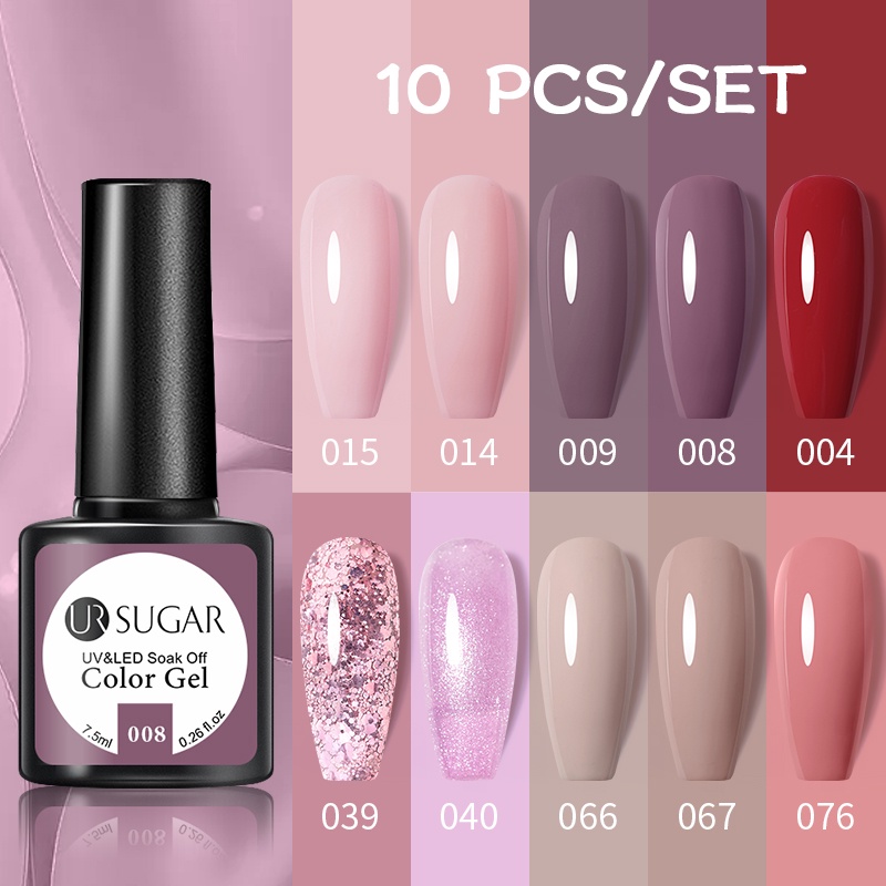 Bộ 10 lọ gel sơn móng tay Ur Sugar 7.5ml nhiều màu sắc