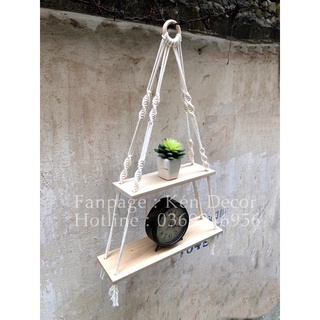 Kệ gỗ treo tường gỗ Quế thơm Macrame