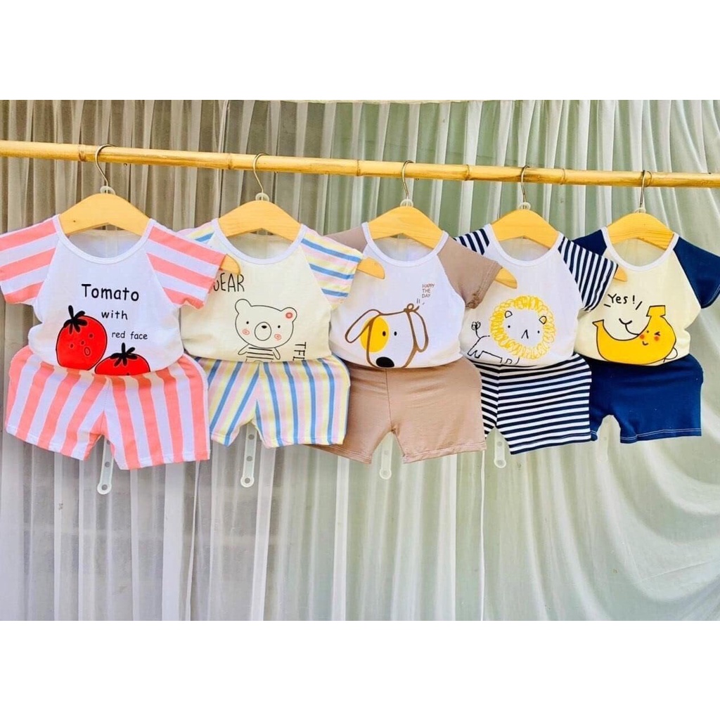 Cộc tay bé trai, bé gái sét 5 bộ cộc cài khuy vai bé 3-14kg