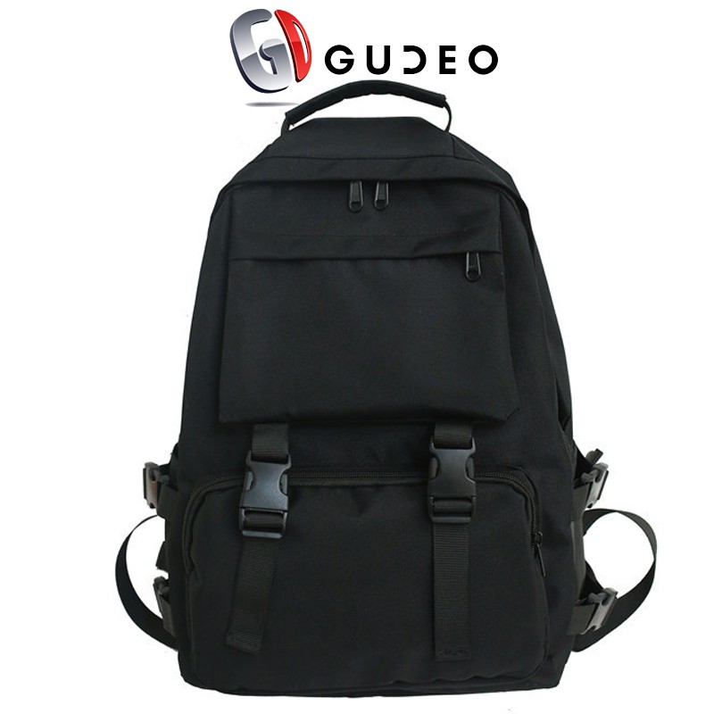 Balo Nam Nữ Màu Đen ULZZANG Basic Đi Học Cặp Sách Thời Trang Đẹp GUDEO