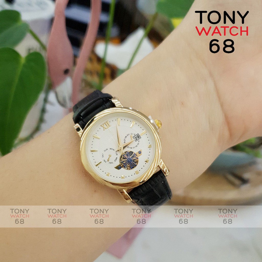 Đồng hồ cặp đôi nam nữ SL dây da viền vàng lộ máy chống nước chính hãng giá rẻ Tony Watch 68 Liên hệ mua hàng 084.209.19