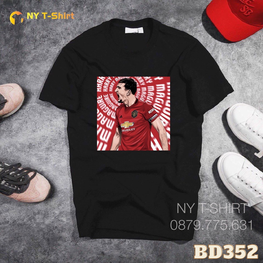 Áo Thun Hình Harry Maguire MU Mã BD347 - 353 - Áo Màu Đen Tay Ngắn, In Hình Cầu Thủ Bóng Đá