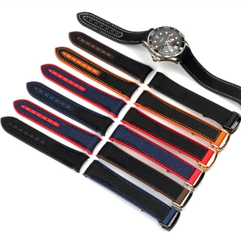 Dây Đeo Đồng Hồ Bằng Cao Su Nylon 20mm 22mm Cho Omega Seamaster 300 Ocean Speedmaster 8900 9900