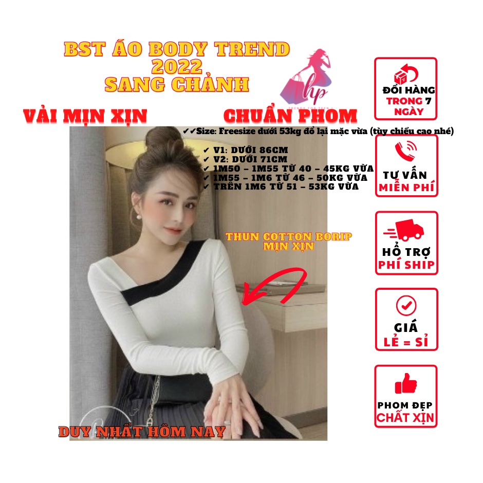 Áo phông nữ đẹp dáng ôm body cổ chữ xéo tay dài màu trắng đen phong cách hàn quốc cực dễ thương thời trang 2021