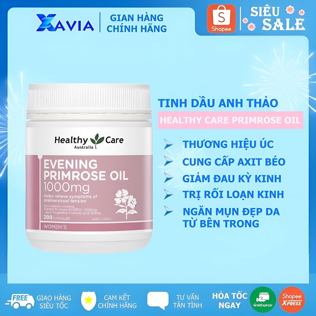 Tinh dầu Hoa Anh Thảo - Evening Primrose Oil 1000mg Healthy Care lọ 200 viên