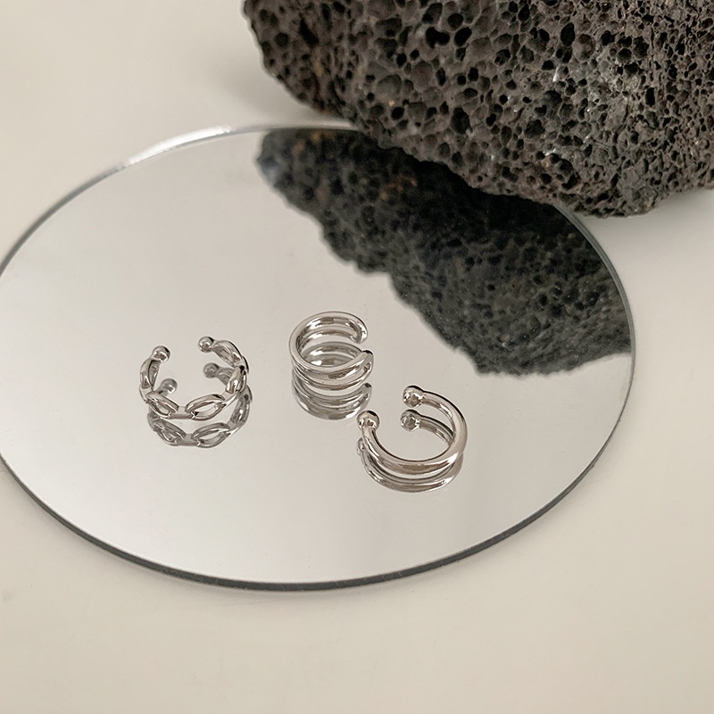 Set 3 khuyên tai WE FLOWER dạng kẹp màu bạc kiểu dáng hình học thời trang dành cho nữ