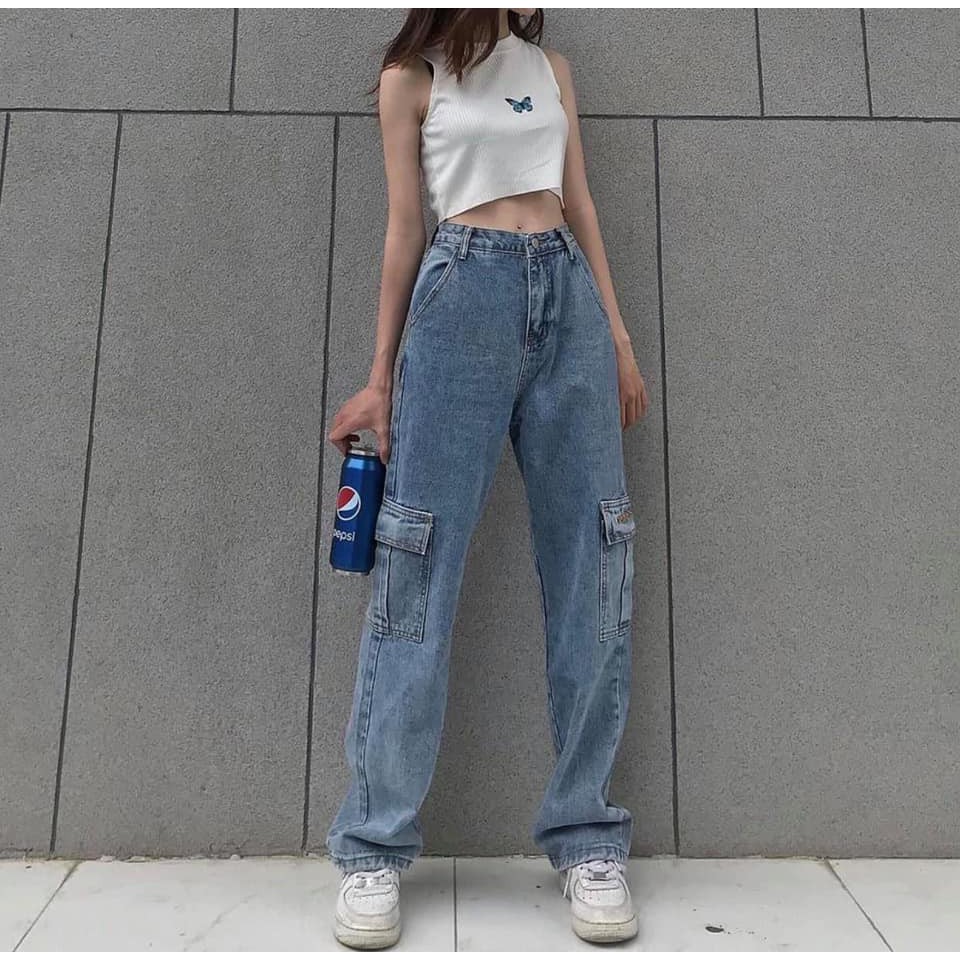 Quần Culottes Jean Box Bag PEONYB Nữ [FREESHIP] 🌸 Jeans túi hộp dáng suông dài cạp cao ống rộng Ulzzang SIÊU HOT 🌸 | BigBuy360 - bigbuy360.vn