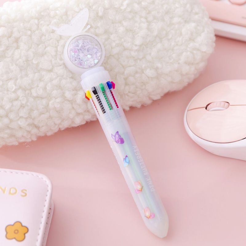 Bút bi bấm 10 màu họa tiết đẹp cute