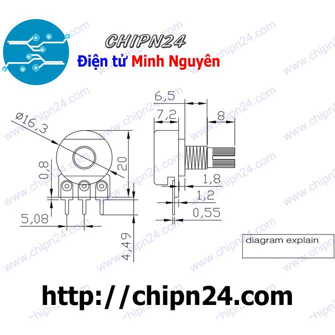 [3 CHIẾC] Biến trở Volume Đơn 250K WH148 (B254 254 L15 3 chân)