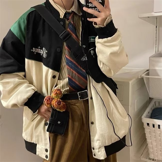 Áo Khoác Bomber Dáng Rộng In Họa Tiết Đơn Giản Phong Cách Retro Thời Trang Cho Nam áo khoác gió 2 lớp áo khoác nam kaki áo khoác nam đẹp