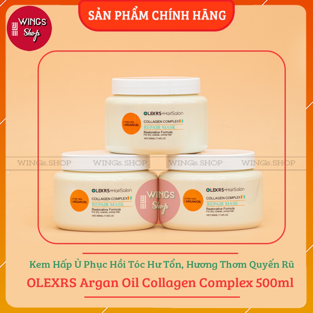 Kem hấp ủ phục hồi tóc hư tổn, tóc nát, hương thơm quyến rũ OLEXRS Argan Oil Collagen Complex 500ml | Wings Shop