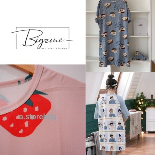 Váy Ngủ Nữ Cộc Tay Đầm Ngủ Dễ Thương Dáng Suông Bigsize Chất Cotton Mềm Mại Họa Tiết Hoạt Hình VN203