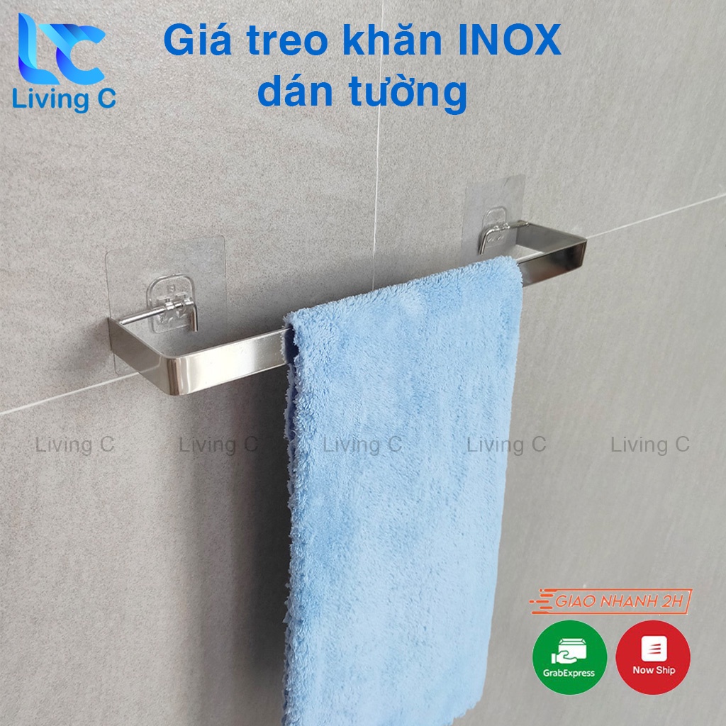 Kệ treo khăn dán tường nhà tắm Living C , thanh giá kệ treo khăn tắm INOX có sẵn miếng dán tường _TKI