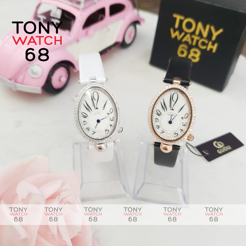 Đồng hồ nữ Guou chính hãng chống nước hình giọt nước viền đá dây da Tony Watch 68