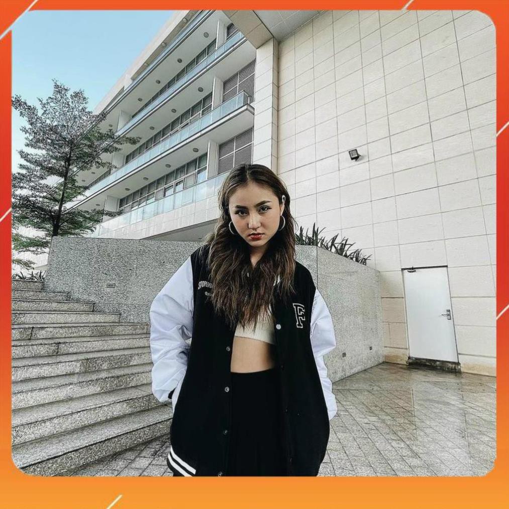 Áo Khoác Dù VARSITY JACKET F Đen Trắng Form Rộngcực phong cách