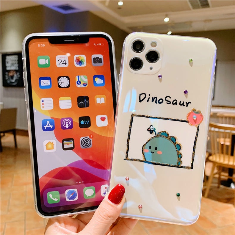 Ốp điện thoại silicon in hình khủng long thích hợp cho IPhone 11pro Max X IPhone7 8plus Xr Xs 12 12promax