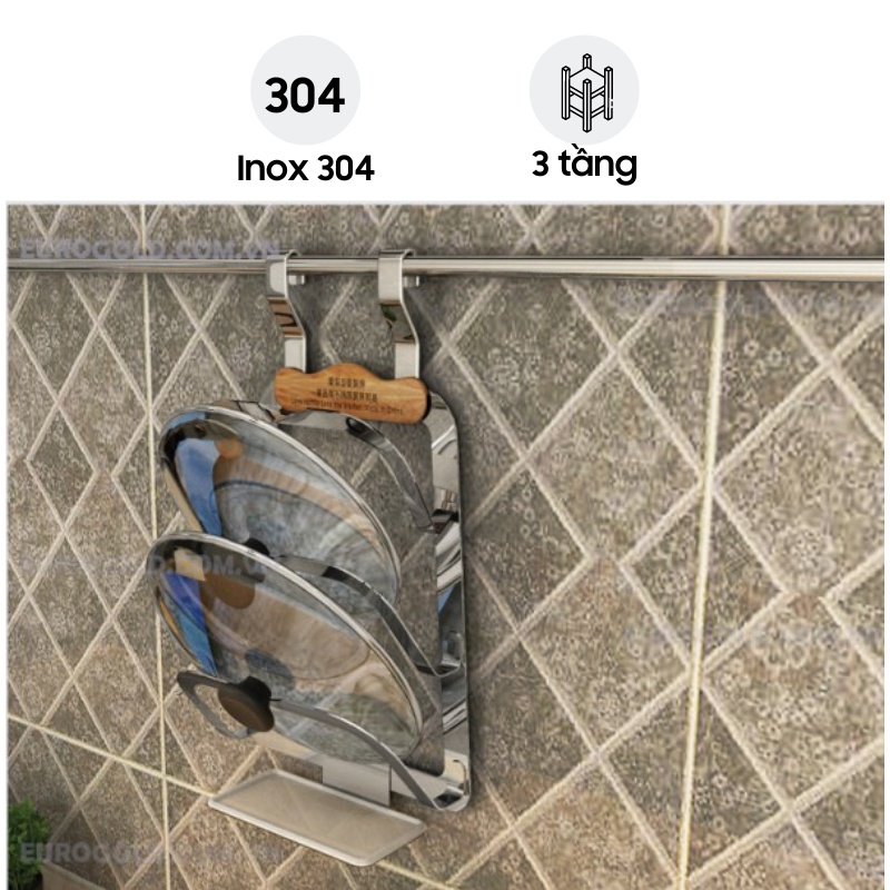 [FREESIP HCM] Giá Treo Ngoài Để Vung Inox 304 Eurogold EV18 - Hàng Chính Hãng - Bảo Hành Vĩnh Viễn
