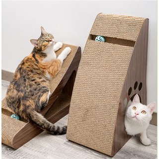 Thùng Cào Móng Tam Giác Kèm Đồ Chơi Cho Mèo - Phụ Kiện Thú Cưng Cao Cấp