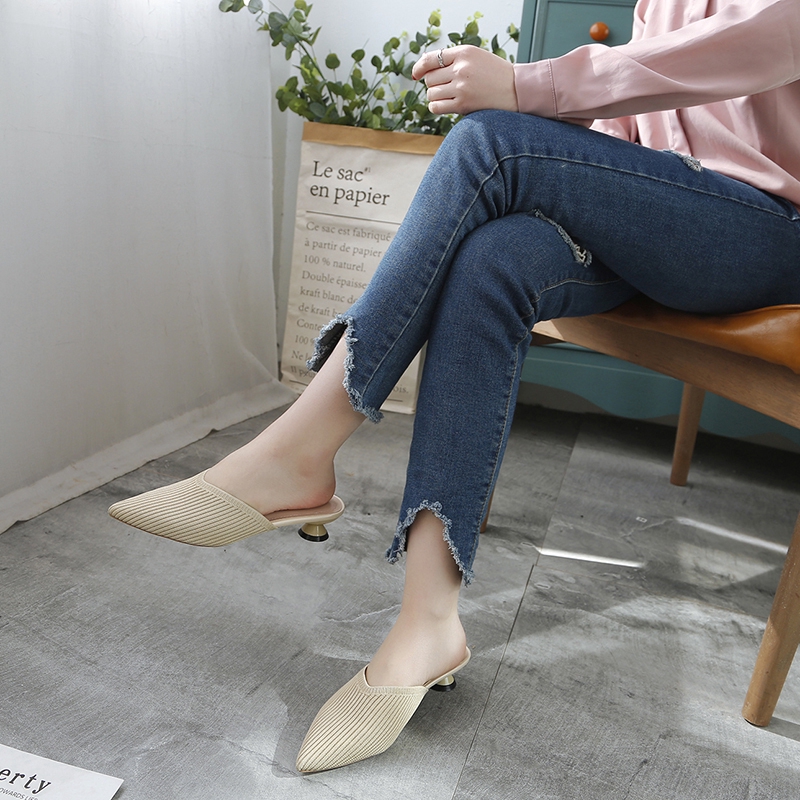 Dép bít mũi gót cao thời trang màu trơn dành cho nữ