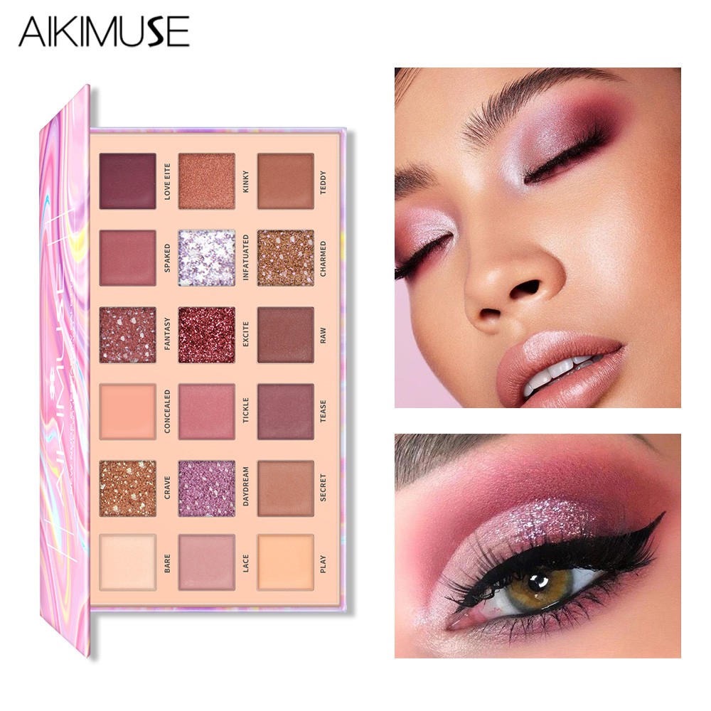 Bảng phấn mắt AIKIMUSE gồm 18 màu nude/nhũ/lì thời trang 180g