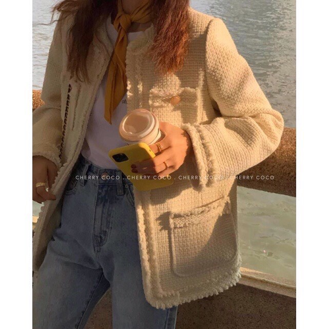 Áo dạ tweed nữ kiểu cardigan áo khoác nữ cardigan vải dạ tweed cao cấp 2 lớp Mophus MB012 | BigBuy360 - bigbuy360.vn