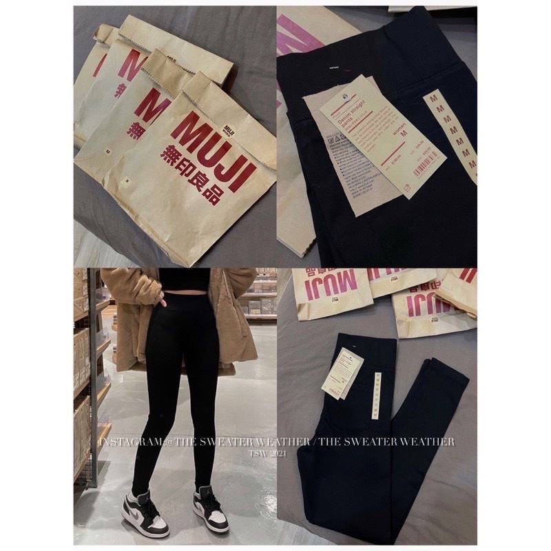 Quần legging nữ đen cạp cao gen bụng chất dày full túi giấy Mu ji hàng MỚI | BigBuy360 - bigbuy360.vn