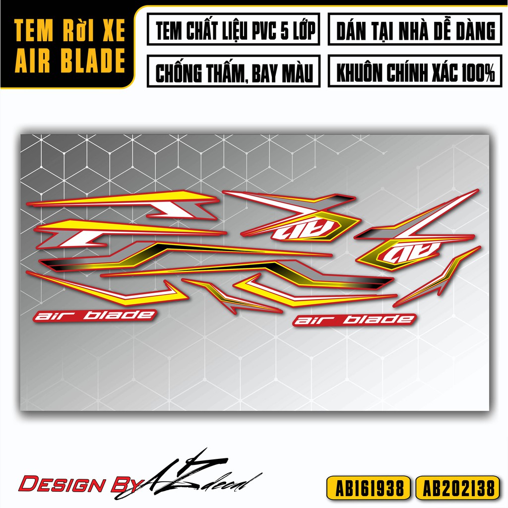 Tem Xe Airblade Tạo Điểm Nhấn | AB38 | Decal Rời Xe AB Air Blade Chống Nước, Chống Bong Tróc, Dễ Dán