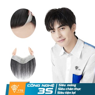 Tóc giả nam che mái hói M đế Silicon VTG D04 dạng dán làm từ sợi tóc thật 100%  - Vua Tóc Giả