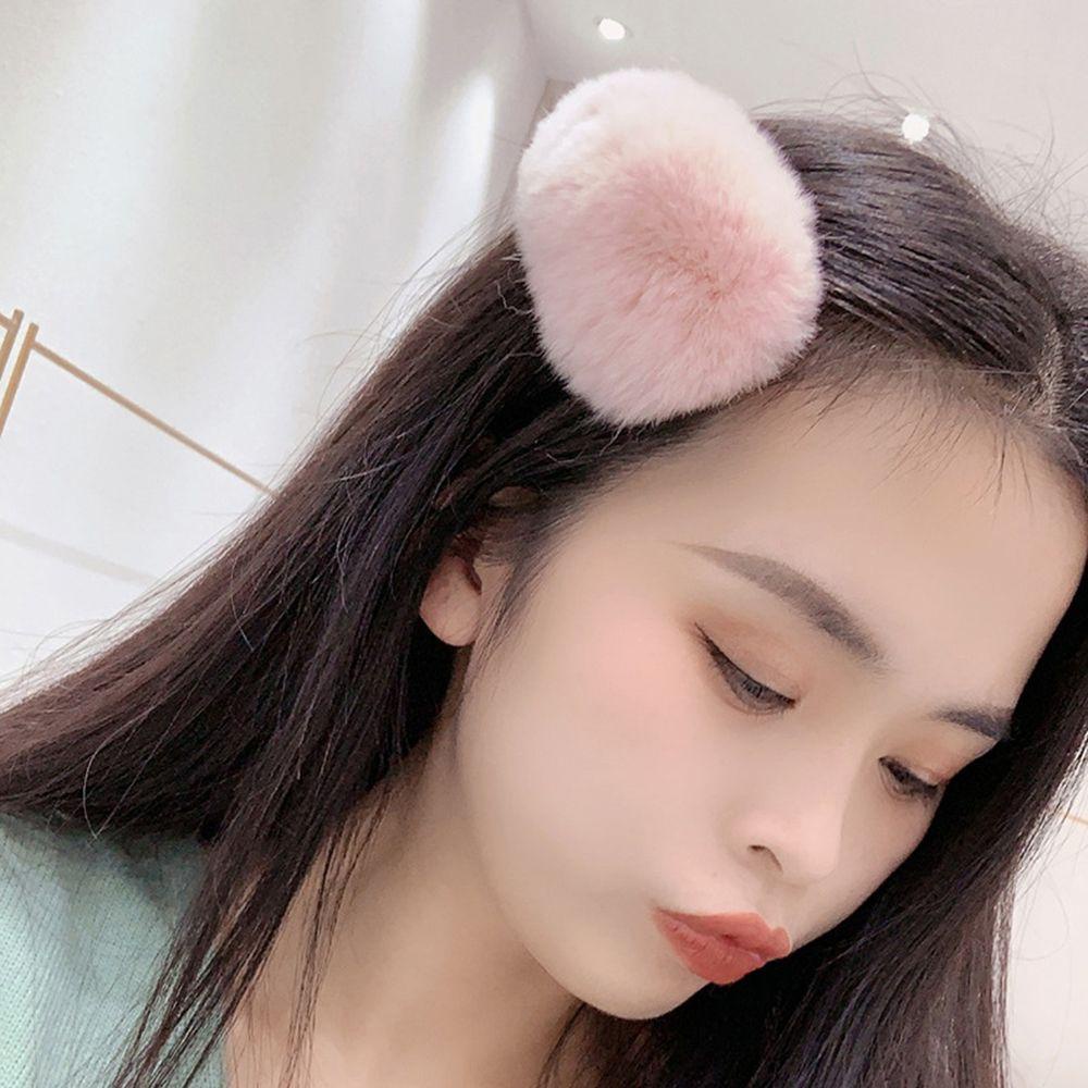 Kẹp Tóc Đính Lông Giả Màu Trơn Dễ Thương Sáng Tạo Cho Nữ