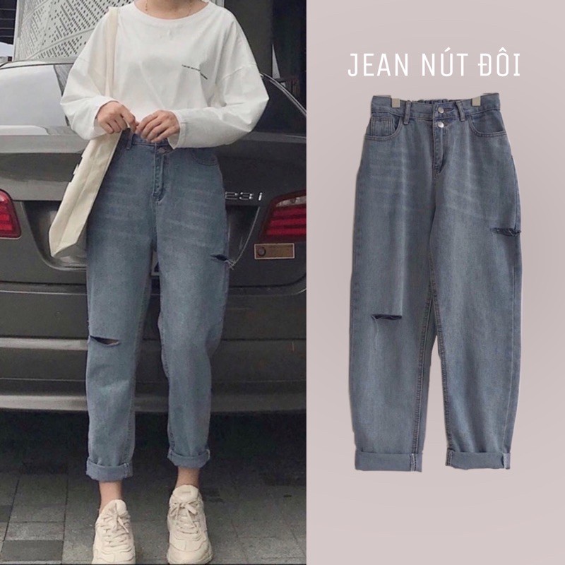 Quần Baggy Jean Hai Nút Unisex (Ảnh Thật)
