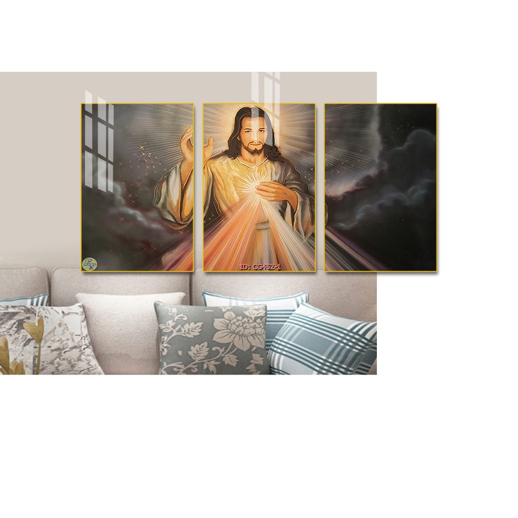 Tranh treo tường- Tranh Laminate tráng gương Công Giáo- Bộ 3 tấm