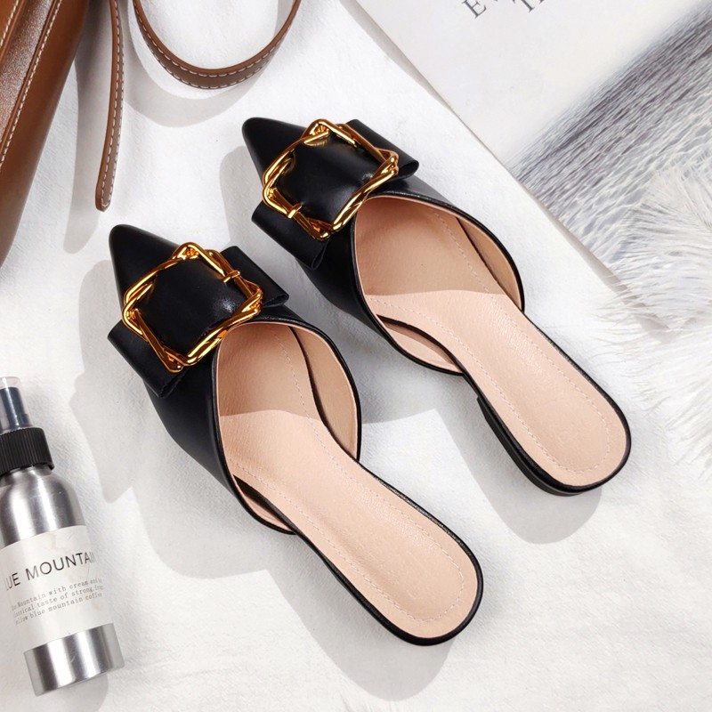 (HÀNG CÓ SẴN) Giày sục mũi nhọn da mềm khóa vuông thanh lịch BIG Size 32-42