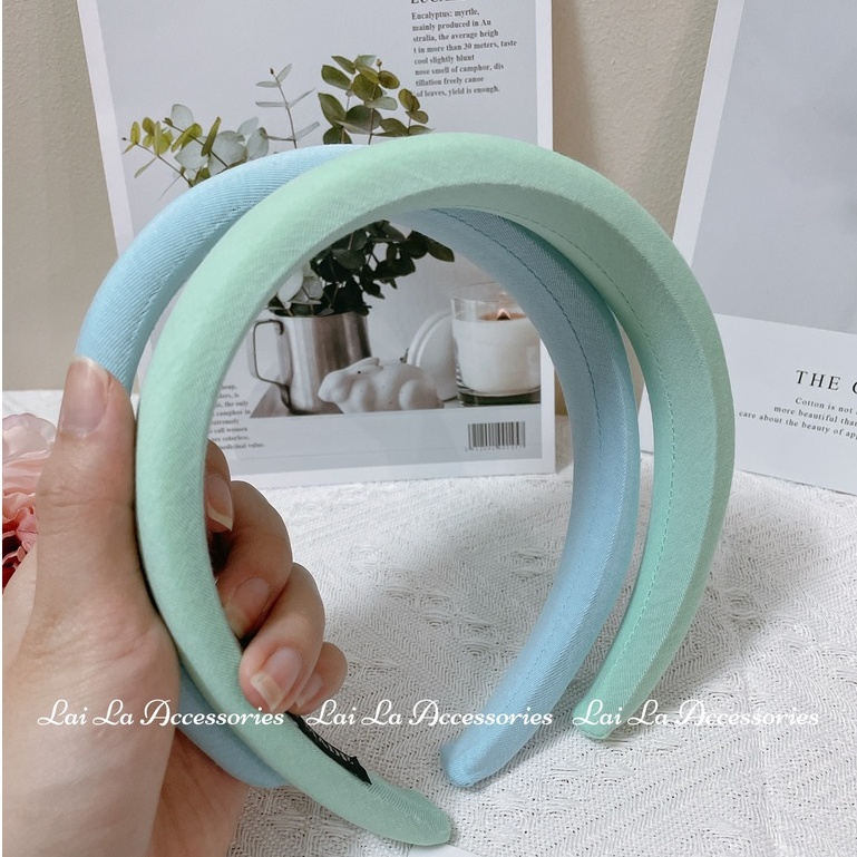 Băng đô vải mút dày bản to 3cm màu pastel dịu dàng cho nữ, Cài tóc tiểu thư phong cách Hàn Quốc Lại La