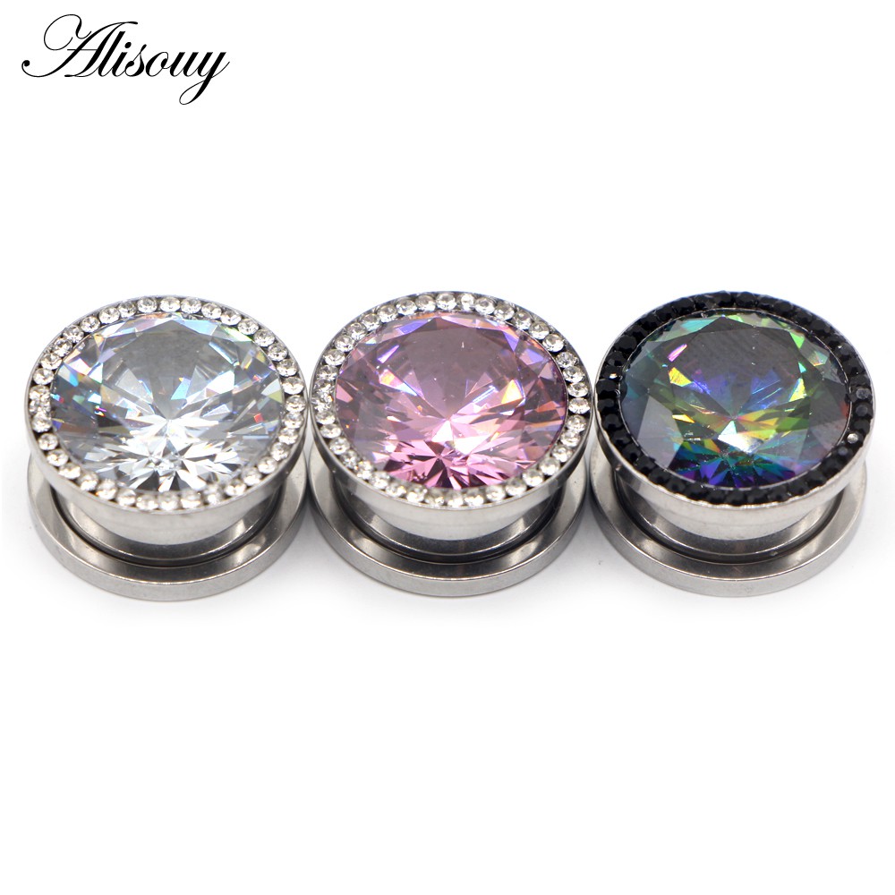 Alisouy Set 2 Khuyên Tai Thép Không Gỉ Đính Đá zircon Nhiều Màu Sắc