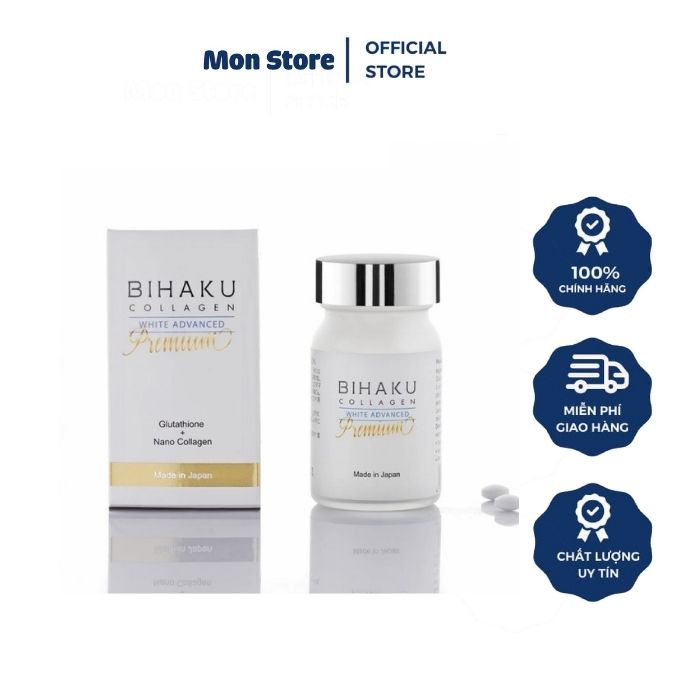 Viên Uống Trắng Da Bihaku Collagen Premium Lọ 30 Viên, Giúp Trắng Da Bật tone - Nhật Bản