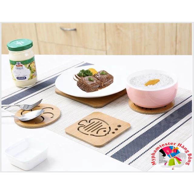 Lót cốc gỗ tre hoạt hình xinh xắn
