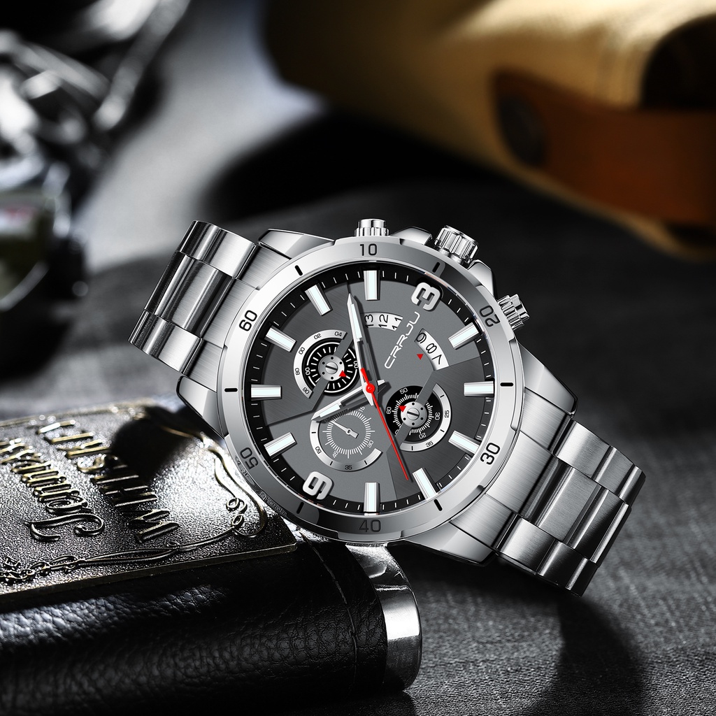 Đồng hồ CRRJU Nam Sang trọng Thể thao Thông thường Đa chức năng Thép không gỉ Thạch anh chống thấm nước 2290 X